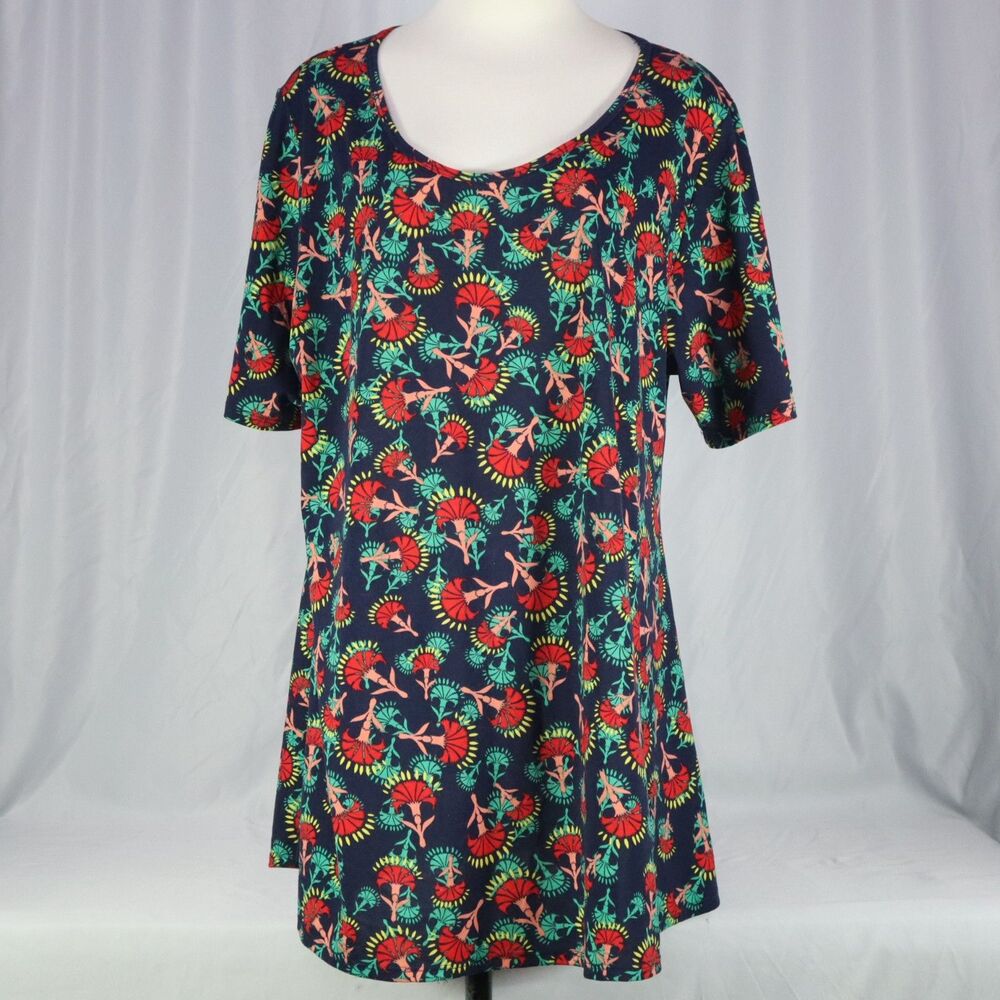 Blouse Top Lula Roe Size 3XL  Red Flowers on Navy Blue